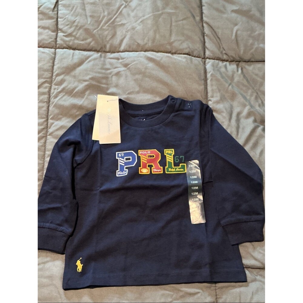 Polo by Ralph Lauren Navy Long Sleeve Tee with Multicolor PRL Patch